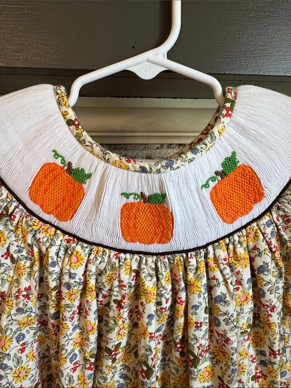 Wee Belles and Beaus Girls' Yellow Floral Pumpkin Smocked Dress fall!!!!